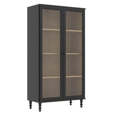 Imagem de Cristaleira 2 Portas Vidro Pés Madeira 151x80 Cm E957 Preto Dtall Preto