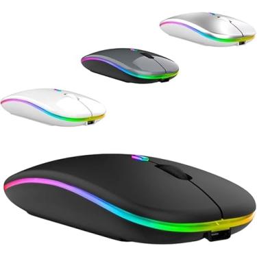Imagem de Mouse Sem Fio Wireless Recarregável Ergonômico Óptico LED RGB Colorido Bluetooth USB 2.4 Ghz 1600Dpi Notebook Computador Design Moderno Ultra Slim