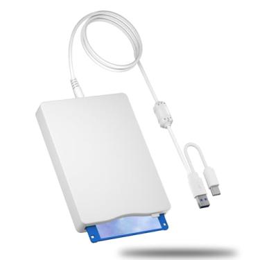 Imagem de Unidade de disquete 3,5” USB MthsTec, unidade externa USB tipo C, leitor de disquete, portátil, 1,44 MB, conectar e usar, para PC, Windows XP 7, 8, 10, 11 (branca)