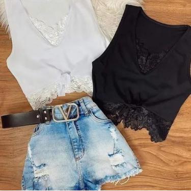 Imagem de Cropped feminino manga cavada viscolaycra - Filo modas , Preto, G