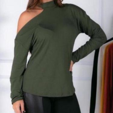 Imagem de Blusa Moda Feminina Gola Alta Recorte No Ombro Manga Longa Viscolycra 