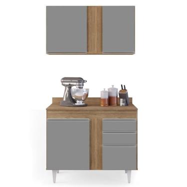 Imagem de Armário Aéreo Indiana E Balcão Gabinete 100cm Luziania Castanho-cinza - Lumil Móveis