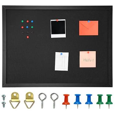 Imagem de OWLKELA Quadro de cortiça com feltro, quadro de visão e quadro decorativo para pendurar, quadro de avisos emoldurado preto para paredes, ideal para escritório, escola e casa