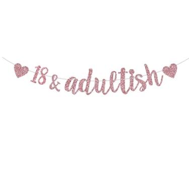 Imagem de ZOZZEIBE Faixa de festa de aniversário de 18 anos, glitter ouro rosa, feliz 18 anos, tempo para adulto, torcida para 18 anos, faixa de papel retangular para meninas pré-amarrada