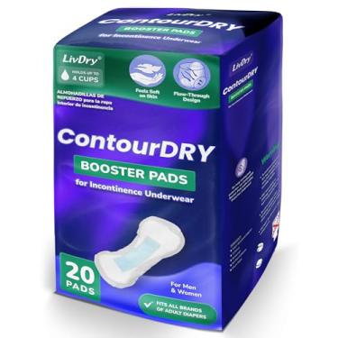 Imagem de ContourDry Booster Pads XL da LivDry, adiciona absorção máxima a fraldas para adultos com design de fluxo contínuo, capacidade de até 4 xícaras, mais cobertura para mulheres e homens, 20 unidades