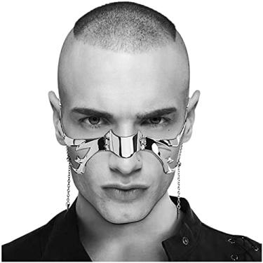 Imagem de L'VOW Cyberpunk Liquid Silver Steel Half Mask Women Men Luxury Irregular Jewelry Face Chain Cyborg Earring Accessories(Style-1)