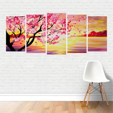 Imagem de Quadro Arte Abstrato Cerejeira Pôr Sol Árvore Rosa Pétala Ca