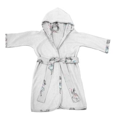 Imagem de Roupão Infantil Tecebem Com Capuz Malha Carlota Plush Atoalhado Branco