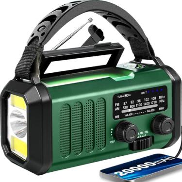 Imagem de Rádio meteorológico de emergência 20000mAh NOAA/AM/FM com carregamento USB/solar/manivela de 74000 mWh, operado por bateria, alarme SOS e lanterna para emergências internas/externas (verde)
