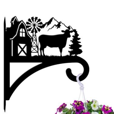 Imagem de peacoblue Ganchos de ferro para pendurar plantas internas ao ar livre, vasos de samambaias, lanterna, alimentador de pássaros, 30 x 34,5 cm, suporte de parede de metal resistente ao clima para varanda