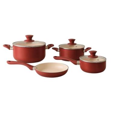 Imagem de Jogo de Panelas 4 Peças Revestimento Cerâmico Conjunto Cozinha Vermelho