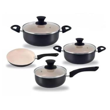 Imagem de Conjunto de Panelas 4 Peças com Revestimento Cerâmico – Cozinha Elegante Cor Preto