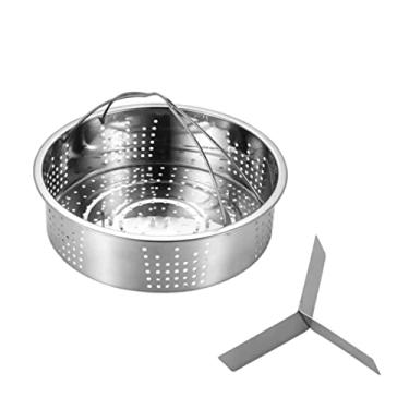 Imagem de Cesta de aço inoxidável redonda de 21 cm com 3 divisórias removíveis e alça para cozinhar a vapor para panela de legumes e cozinhar sob pressão