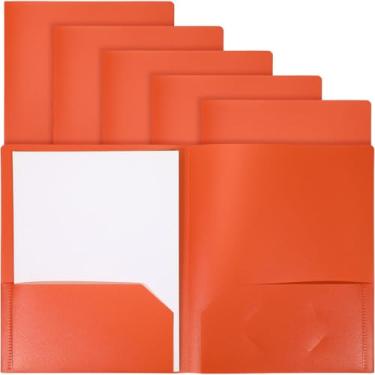Imagem de 6 pastas de plástico resistente laranja com 2 bolsos, tamanho carta para casa, escritório, comunicação, apresentação, apresentação, protetor de folha (laranja)