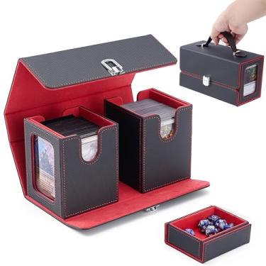 Imagem de Venssu 3 in 1 Card Deck Box for MTG with Commander Display(Black and Red)