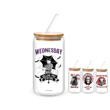 Imagem de 1 Copo Lata C/Canudo 500ml Personalizado Clássicos do Terror Colecionável Jason Pennywise Wednesday Arte Não Desbota Item Temático Personalizável (WANDINHA)