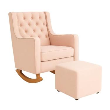 Imagem de Poltrona Sofá Cadeira Amamentação Balanço Com Puff Pés Madeira Rosa