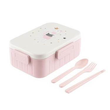 Imagem de Marmita Lancheira Pote Infantil Com Tampa Divisória Marmiteira Escola Creche Passeio Lanche Fruta Bento Box 1.2 Litros Hermética Com Talheres (Coelho Rosa)