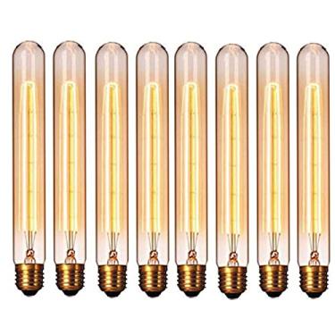 Imagem de Lâmpada tubular T30, lâmpada Edison vintage âmbar T185 25W 110V, base E26/E27, lâmpada tubular regulável de filamento decorativo exclusivo para lustre pingente de luminária industrial, pacote com 8