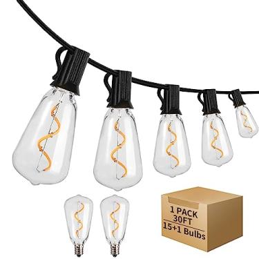 Imagem de ShineU Cordão de luzes LED para ambientes externos, à prova d'água, 2200K ST38, globo de LED para pátio, com 16 lâmpadas vintage à prova de estilhaçamento Edison, luzes de quintal conectáveis para