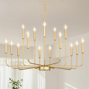 Imagem de Gifarich Lustres dourados para sala de jantar luminária sobre mesa, lustres modernos de casa de fazenda para sala de estar, luminárias de vela de 15 luzes para entrada, cozinha, ilha, hall de entrada