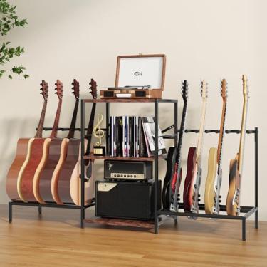 Imagem de Suporte de guitarra 4 em 1 comporta 6 a 14 guitarras, rack de guitarra com 3 divisórias em forma de U para armazenamento de discos de vinil, toca-discos e amplificador de guitarra e acessórios