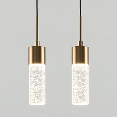 Imagem de Aoceley Coluna de cristal de luz pendente de latão, luzes pendentes de LED, pacote com 2 lâmpadas de ilha de cozinha, luzes pendentes de cristal, iluminação pendente para ilha de cozinha, sala de