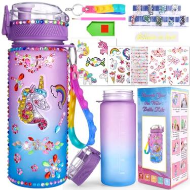 Imagem de VteePck Garrafa de água infantil para meninas, brinquedos para crianças de 5 a 6 7 anos, kits de garrafa de água decorativos, decoração de unicórnio, garrafa de água para atividades infantis, artes e