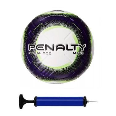 Imagem de Bola Futsal Penalty Matis 500 Termotec + Bomba de Ar, Branco, Roxo, Ve