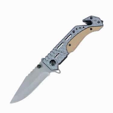 Imagem de Canivete Esportivo dobrável C139V lâmina em aço inox, cabo antiderrapante estilo fibra de carbono, cortador de cinto quebra-vidro para uso outdoor Camping Pesca