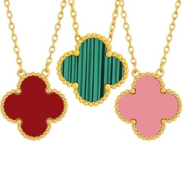 Imagem de zmzdp Colar feminino com pingente de trevo banhado a ouro 18 K com trevo da sorte, não mancha, delicado com trevo de quatro folhas, conjunto de joias simples, presentes para mulheres, colares com