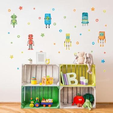 Imagem de Adesivo Parede Infantil Robo 03 Robôs Coloridos Lúdico Criativo Quarto Criança Menino Decoração Divertida