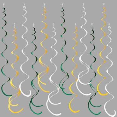 Imagem de 36 peças verde amarelo branco pendurado redemoinho decorações feltro redemoinho espiral guirlanda de teto faixa para formatura aniversário aposentadoria chá de bebê primavera verão jardim decoração