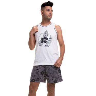 Imagem de Pijama de Malha 100% Algodão Regata Floral - Chumbo - G - Puff, Chumbo