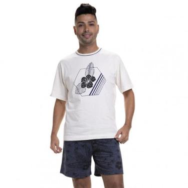Imagem de Pijama de Manga em Malha Masculino Floral - Marinho - G - Puff, Marinh