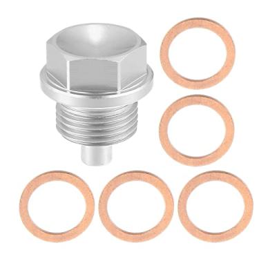 Imagem de X AUTOHAUX M18x1,5 Bujão de drenagem de óleo magnético de alumínio com 5 gaxetas do motor de retorno do cárter plugue de dreno adaptador de encaixe parafuso de porca para carro motocicleta tom