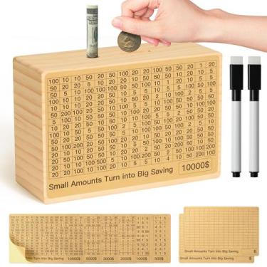 Imagem de Caixa de economia de dinheiro Bemaystar Natural Wood com 10 alvos