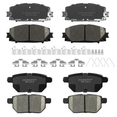Imagem de YxpBrake Kit de pastilhas de freio a disco dianteiro e traseiro de cerâmica com ferragens adequadas para Toyota Prius 2010 2011 2012 2013 2014 2015 2016 2017 2018 2019 Plug-In 2012-2015 Prius Prime