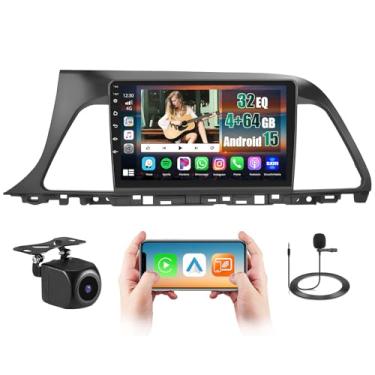 Imagem de Rádio veicular Android 15 de 4 + 64 GB para Hyundai Sonata 2015 2016 2017 com CarPlay Android Auto, tela sensível ao toque de 23 cm para Sonata Car Stereo com Bluetooth 5.0 FM/RDS 32EQ GPS WiFi UI