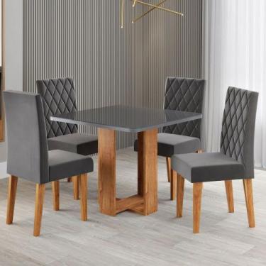 Imagem de Mesa de Jantar 4 Lugares Magiore Mel/Cinza/Veludo Cinza - Viero Móveis