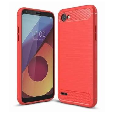 Imagem de Capa Para LG Q6 e Q6+ Plus (Tela 5.5) Carbon Fiber Leve Fina Maleável (Vermelho)