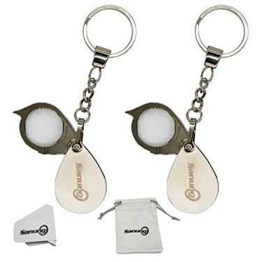 Imagem de Sanung 2 Pack 6X Pocket Magnifying Glass Loupe Mini Magnifier with Keychain Folding Metal Keyring Loop Magnifying Glass with Carrying Bag for Reading Viewing