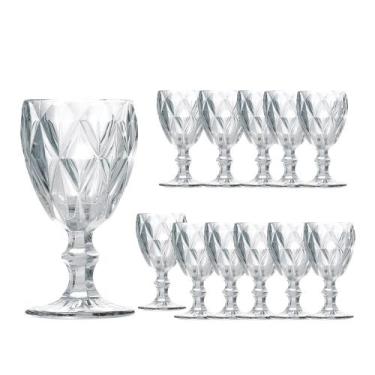 Imagem de Jogo 12 Taças de Vidro Cor Transparente Diamante Clear p/ Água Vinho C