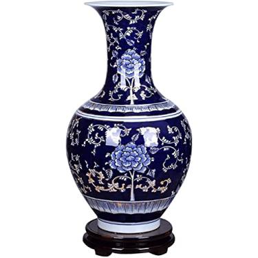 Imagem de Vaso de flores vaso de cerâmica 40 cm grande vaso de porcelana chinês antigo pintado à mão vasos de cerâmica áspera sala de estar decoração de hotel ornamentos vasos de flores vaso de flores decoração