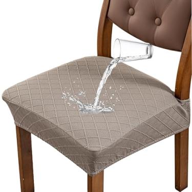 Imagem de Genina Capas de assento impermeáveis para cadeiras de sala de jantar, capas de cadeira de jantar, sem capas traseiras (taupe, 6 peças)