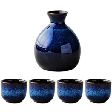 Imagem de JOEUQK Conjunto de saquê com jarra de saquê 4 copos de saquê, conjunto de cerâmica JapanSaki para copos de restaurante doméstico