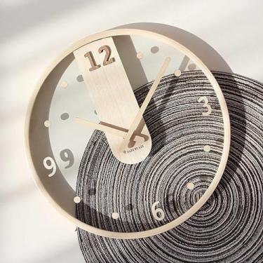 Imagem de Relógio de parede de arte moderna relógio de parede transparente criativo, números de fácil leitura, moldura de madeira, funciona com pilhas, silencioso, decoração contemporânea, escritório, sala de