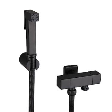 Imagem de ifgswopq Pulverizador de bidê para vaso sanitário, acessório de chuveiro de bidê, kit de pulverizador de bidê para vaso sanitário, descarga de reforço de vaso sanitário de cobre completo, preto B