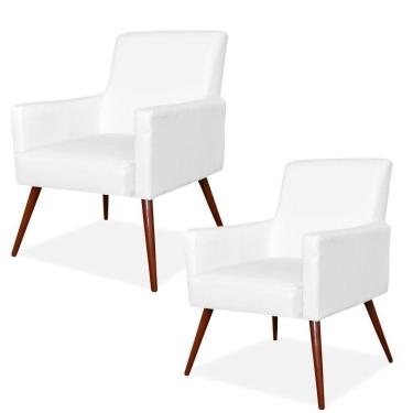 Imagem de Kit 02 Poltronas Decorativas Para Sala de Estar e Recepção Maria W01 Pés Palito Corino Branco - Lyam Decor
