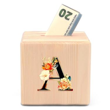 Imagem de BJDAMAI Cofrinho de madeira, cofrinho de dinheiro, presentes para adolescentes, meninas, crianças, filha, neta, irmã, sobrinha, festa temática de aniversário (letra A)